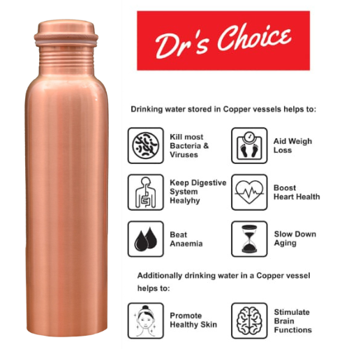 Dr's Choice Pure Copper Water Bottle 950ML - Image 2