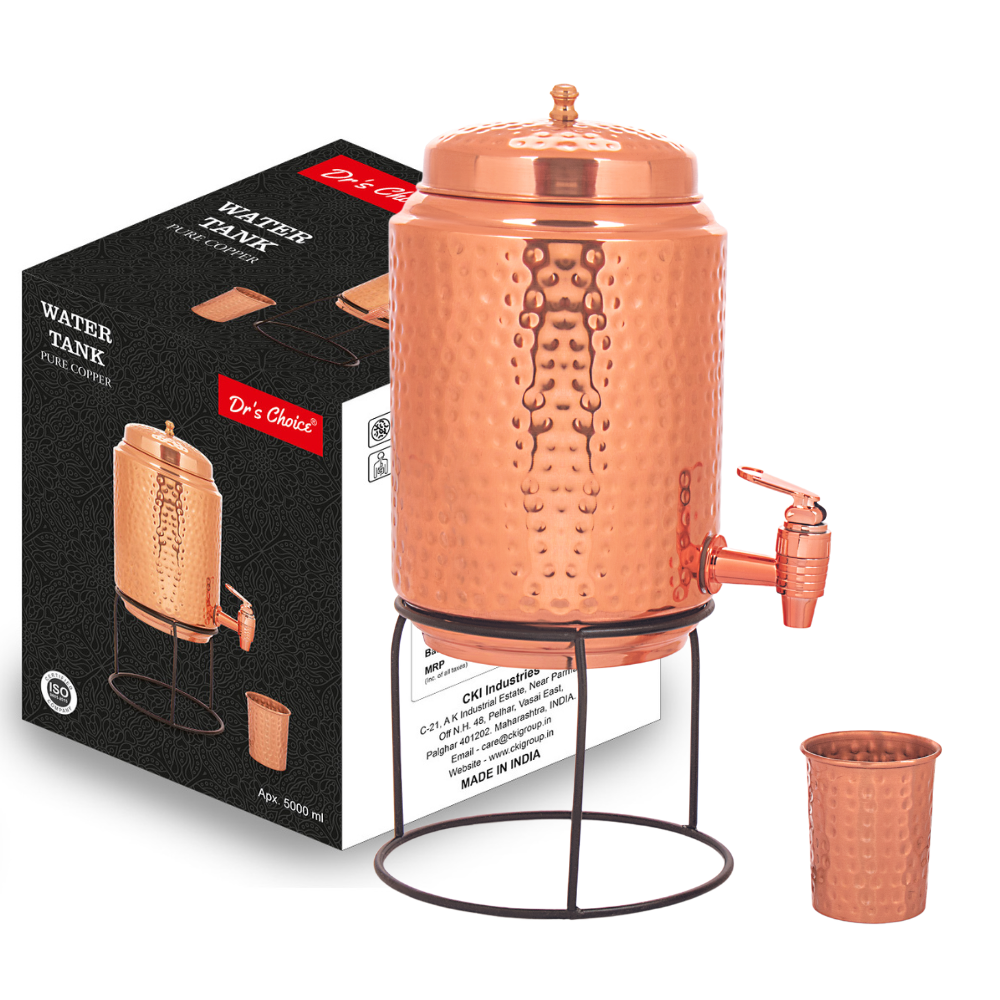 Dr's Choice Copper Water Matka Pot 5 Ltr with Stand & Glass - Image 2