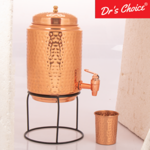 Dr's Choice Copper Water Matka Pot 5 Ltr with Stand & Glass