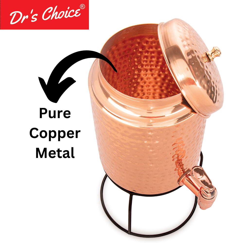 Dr's Choice Copper Water Matka Pot 5 Ltr with Stand & Glass - Image 5
