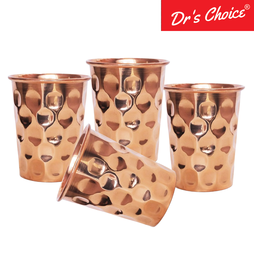 Dr's Choice Pure Copper Diamond Design Water Glass Set of 4pc - Image 2