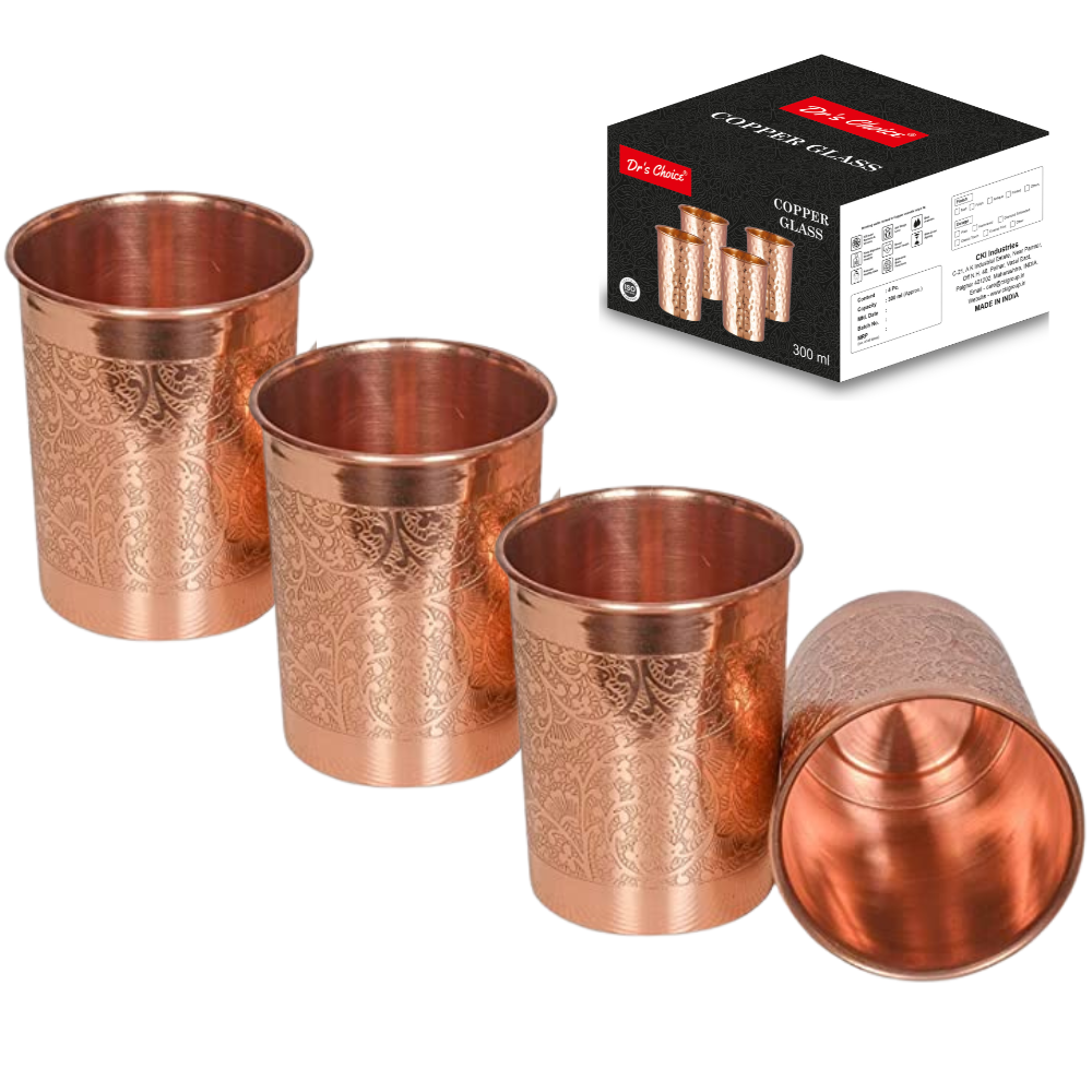 Dr's Choice Pure Copper Embossed Design Water Glass Set of 4pc - Image 4