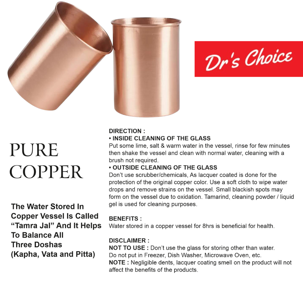 Dr's Choice Pure Copper Plain Matt Water Glass Set of 4pc - Image 5