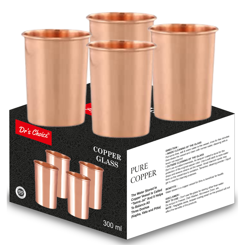 Dr's Choice Pure Copper Plain Matt Water Glass Set of 4pc - Image 3