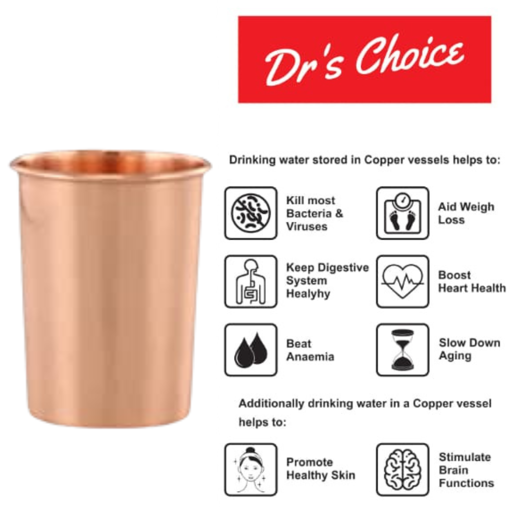 Dr's Choice Pure Copper Plain Matt Water Glass Set of 4pc - Image 6