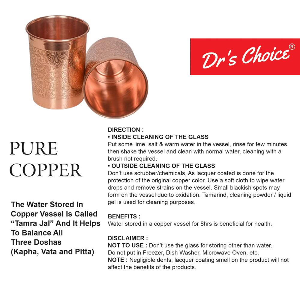 Dr's Choice Pure Copper Embossed Design Water Glass Set of 4pc - Image 5