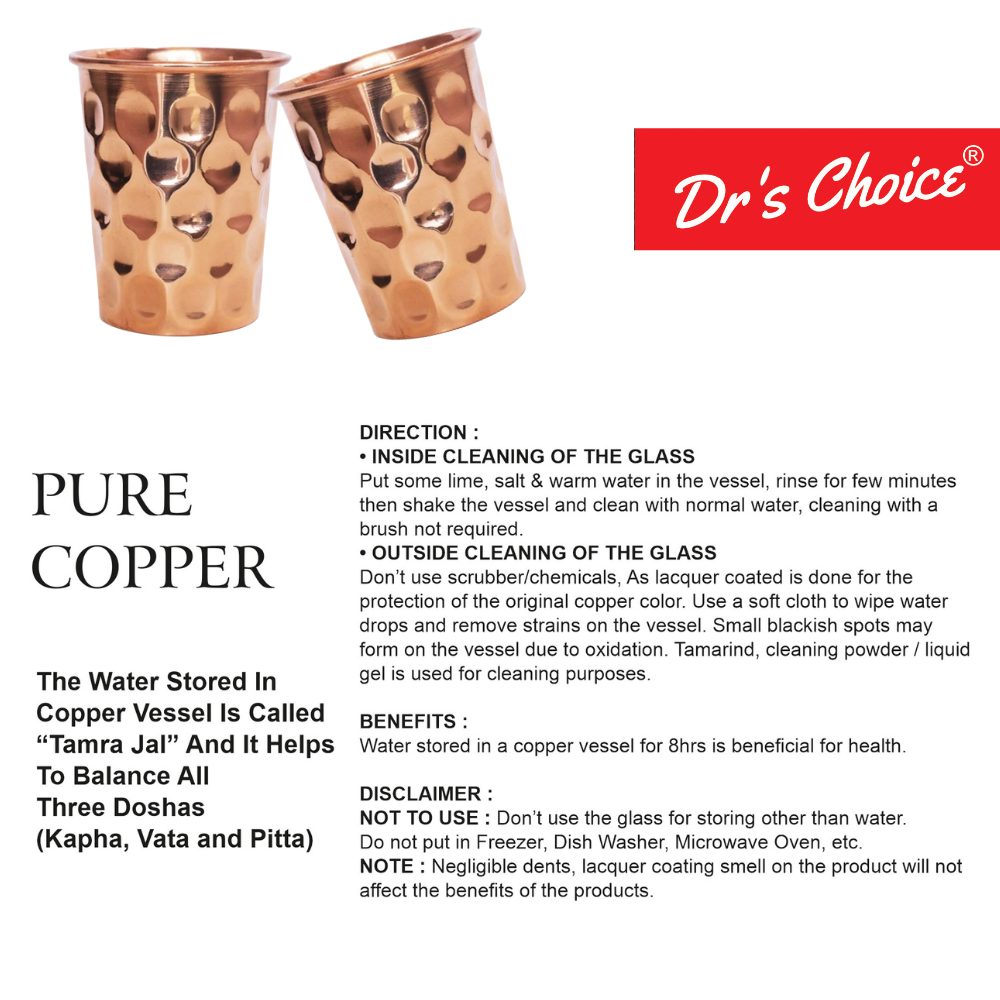 Dr's Choice Pure Copper Diamond Design Water Glass Set of 4pc - Image 5