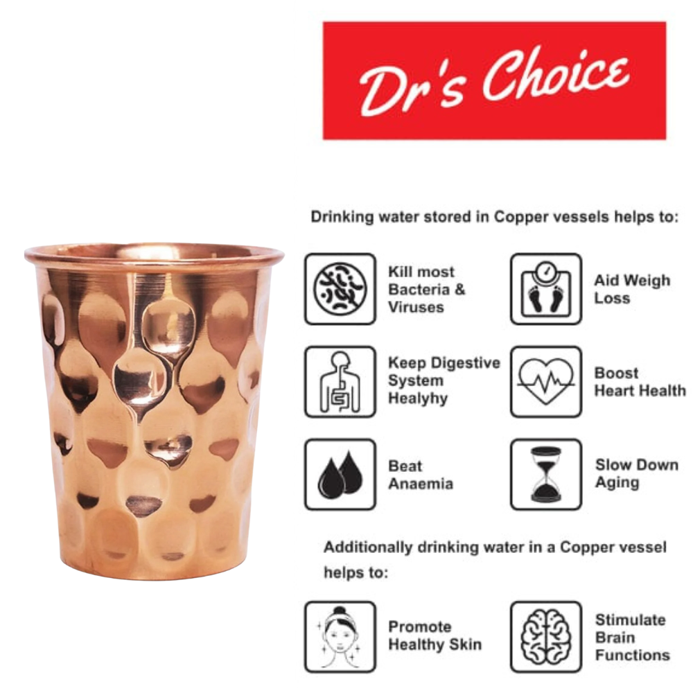 Dr's Choice Pure Copper Diamond Design Water Glass Set of 4pc - Image 4